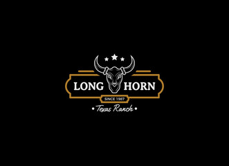Texas Longhorn, Country Western Bull Cattle Vintage Label Logo Design