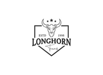 Texas Longhorn, Country Western Bull Cattle Vintage Label Logo Design