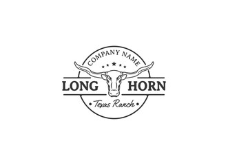 Texas Longhorn, Country Western Bull Cattle Vintage Label Logo Design