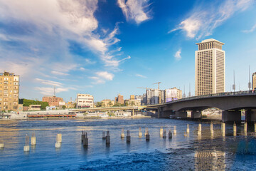 Beautiful view of the Nile embankment in the center of Cairo, Egypt