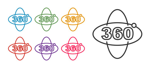 Set line 360 degree view icon isolated on white background. Virtual reality. Angle 360 degree camera. Panorama photo. Set icons colorful. Vector