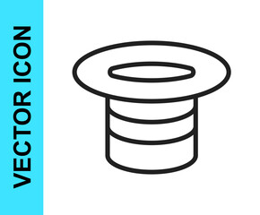 Black line Magic hat icon isolated on white background. Magic trick. Mystery entertainment concept. Vector