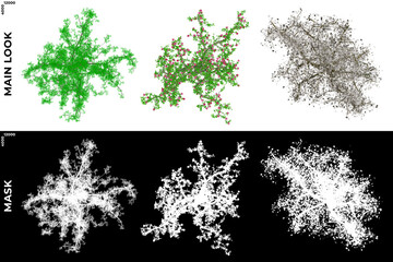 3D Rendering of Garden Plants (Residential or Commercial Space) with alpha mask to cutout and PNG editing. Vegetation for Nature Compositing