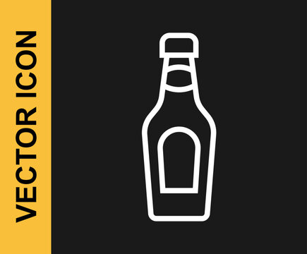 White line Champagne bottle icon isolated on black background. Merry Christmas and Happy New Year. Vector