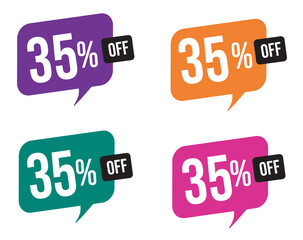  35 percent discount. purple, orange, green and pink balloons for promotions and offers. Vector Illustration on white background.