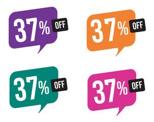 37 percent discount. purple, orange, green and pink balloons for promotions and offers. Vector Illustration on white background.