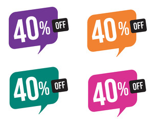 40 percent discount. purple, orange, green and pink balloons for promotions and offers. Vector Illustration on white background.