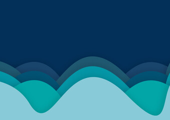 blue water wave. Flat illustration landscape. background in paper style.