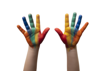 child with painted hands on a nice sunny day	- PNG Transparent background
