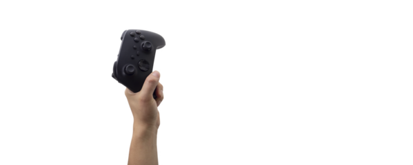 hand holding a video game controller - concept winning in a game - PNG Transparent background
