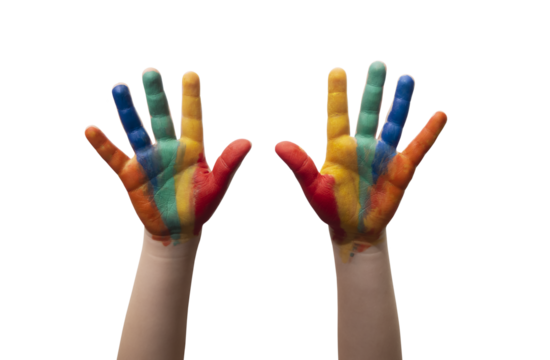 child with painted hands on a nice sunny day	- PNG Transparent background
