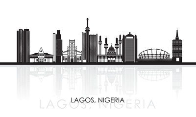 Silhouette Skyline panorama of city of Lagos, Nigeria - vector illustration