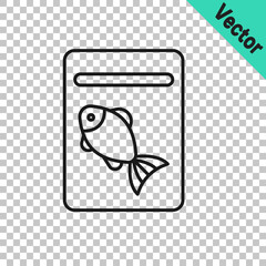 Black line Served fish on plate icon isolated on transparent background. Vector