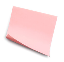 Blank pink sticky note on white background, top view