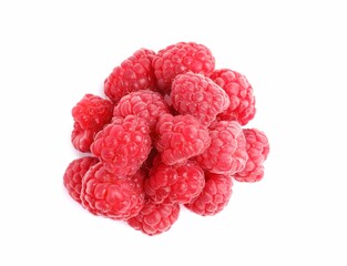 Many fresh ripe raspberries on white background