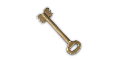 An isolated over white image of a key