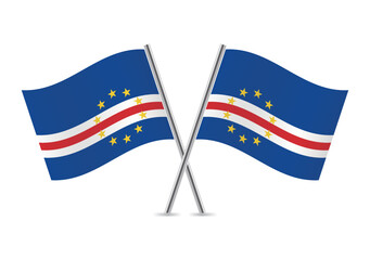 The Republic of Cabo Verde crossed flags. Cabo Verdean flags on white background. Vector icon set. Vector illustration.