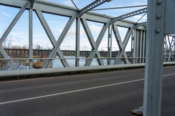 Fototapeta na wymiar Old train Iron bridge over Duero river in Zamora. Spain.