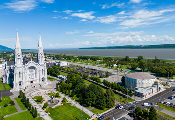  Basilica of Sainte-Anne-de-Beaupré in Quebec, Canada aerial view
