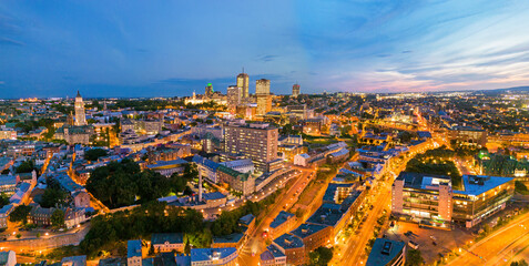 Quebec City at blue hour, aerial view