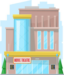 Cinema urban building, movie theater facade icon