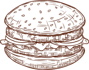Hamburger or cheeseburger isolated burger sketch