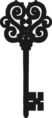 Ornamental forged key isolated black silhouette