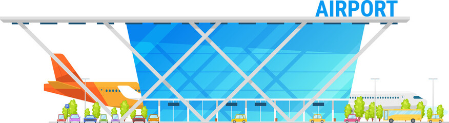 Modern airport, aerodrome with plane and runway