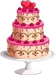 Valentine day, wedding cake with candy hearts
