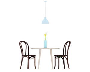 Minimal style dining set with front view 3d rendering.
