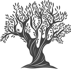 Tree with green leaves, olives harvest symbol