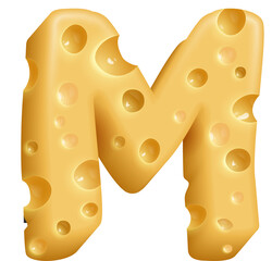 Letter M in shape of piece of cheese isolated font