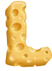 Letter L in shape of piece of cheese isolated font