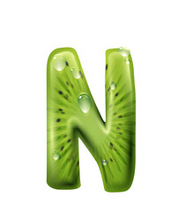 Letter N kiwi food alphabet sign isolated ABC font