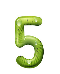 5 numeral of green kiwi seeds isolated five digit