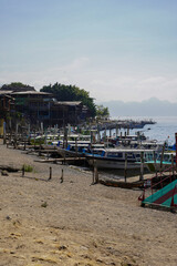 Beautiful aerial view of the Panajachel town next to the Atitlan lake in Guatemala.