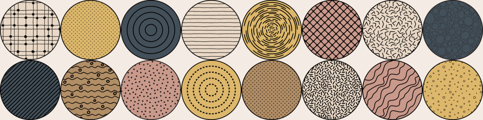 Circles of different textures and shades, abstract vector background, design elements