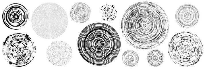 Set of grunge circles of different sizes. Abstract vector background, banner. Shades of gray.