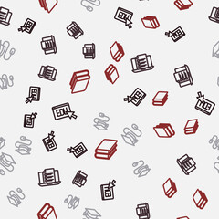 Set line Online education, quiz, test, survey, Graduation cap with mouse and Book on seamless pattern. Vector