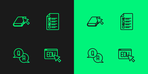 Set line Online education, Question and Answer, book and quiz, test, survey icon. Vector