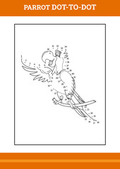 parrot connect the dot coloring book. Line art design for kids printable coloring page.