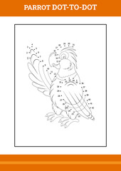 parrot connect the dot coloring book. Line art design for kids printable coloring page.