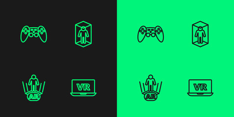 Set line Virtual reality, Augmented AR, Gamepad and 3d modeling icon. Vector