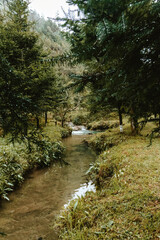 rivers between mountains with a lot of fog, cold and humidity