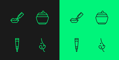 Set line Acne, Cream or lotion cosmetic tube, Lip augmentation and icon. Vector