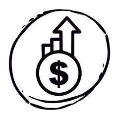 Imagen vectorial de una moneda con una escala en subida representando ganancias