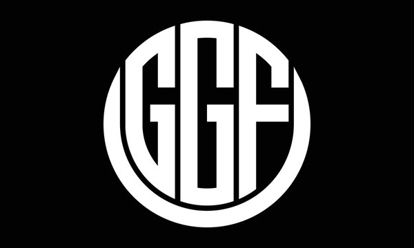 GGF shield in circle logo design vector template. letter mark, wordmark, monogram symbol on white background.