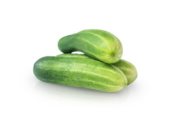 Three cucumbers with shadow and reflection isolated