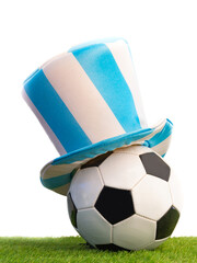 Soccer ball with light blue and white hat