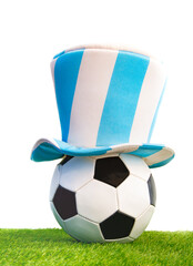 Soccer ball with light blue and white hat